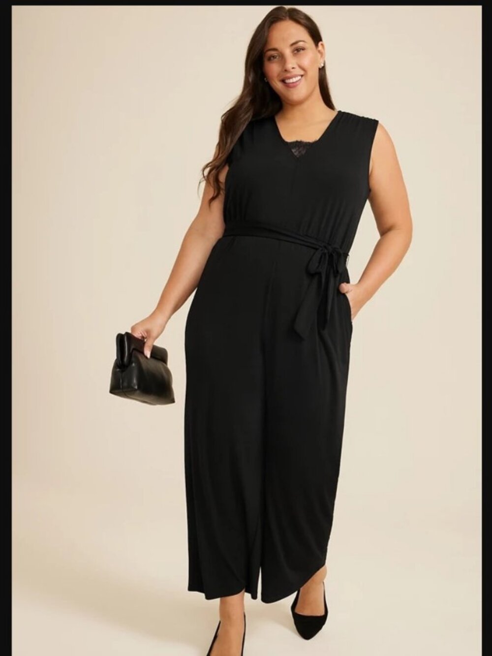 NWT Maurices Black Lace Trim Pocket Jumpsuit